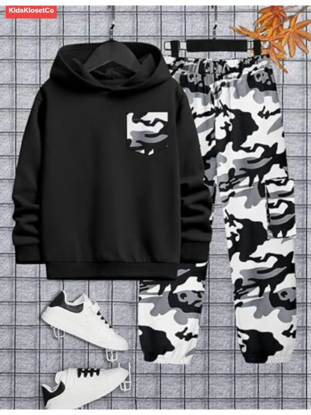 Boys Long Sleeve Hooded Sweatshirt and Camo Jogger Set